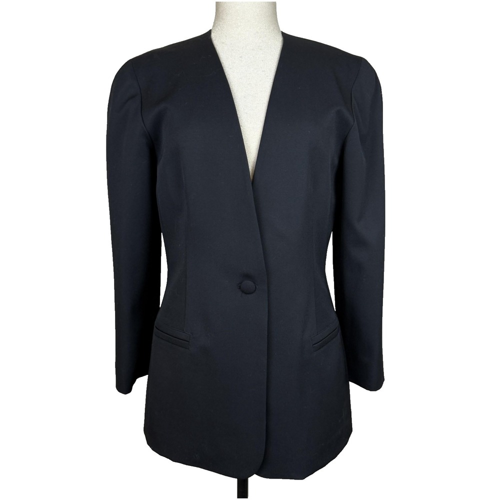 Vtg Pendleton Blazer Women 10 Black Wool One Button Long Lined USA Office Career